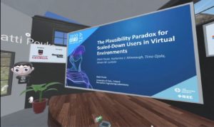 Virtuaalinen Matti Pouke esittelee tutkimustaan IEEEVR 2020-konferenssissa